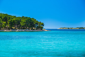 Beautiful islands Prisnjak and Lukovnik on Adriatic sea in Croatia, near town of Tribunj