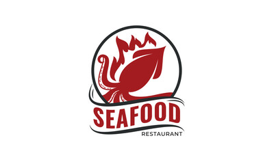 Hot seafood restaurant badge logo design vector