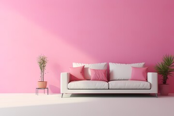 Fototapeta na wymiar white sofa in a pink room