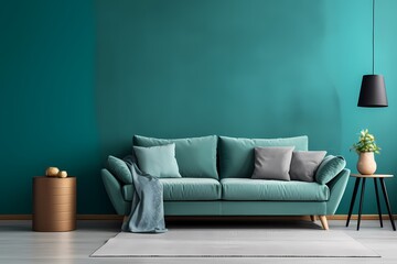 Interior with sofa, modern, home mock-up