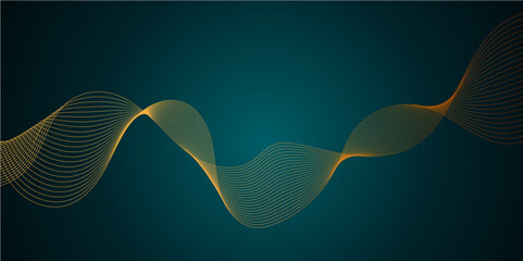 Luxury golden flowing wave curved lines, frequency wavy sound, technology curve line background. Design used for technology, science, banner, template, wallpaper, business and many more.