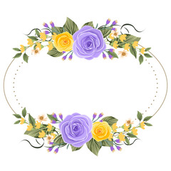 Fototapeta na wymiar frame with flowers and butterflies ,flower rose vector with circle for background, texture, wrapper pattern, frame or border , greeting card