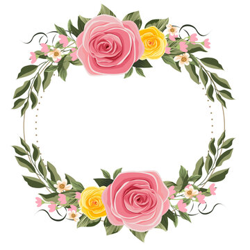frame of roses with ribbon ,flower rose vector with circle for background, texture, wrapper pattern, frame or border , greeting card