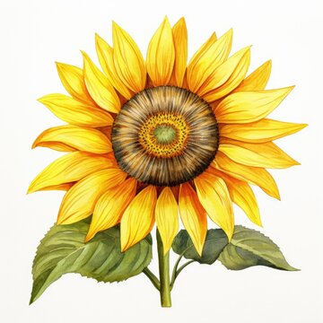 Colorful watercolor sunflower illustration on a white background. Generative AI