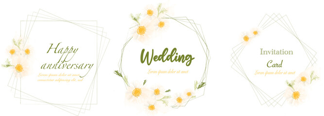 Wedding cards with delicate chamomile flowers vector watercolor