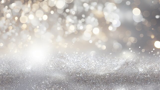 Christmas background with snowflakes and bokeh glitter effect with room for copy. AI generative art.