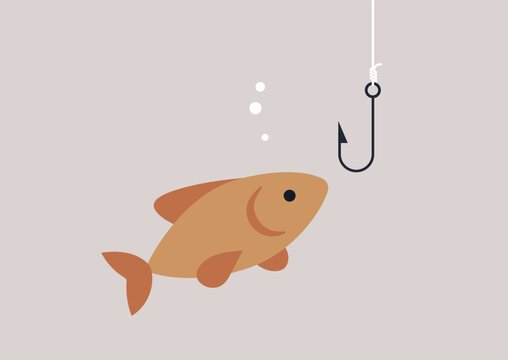 brown fish and hook, fishing concept clip art preview