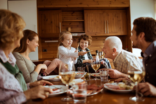 Multigenerational family having a lunch together at home