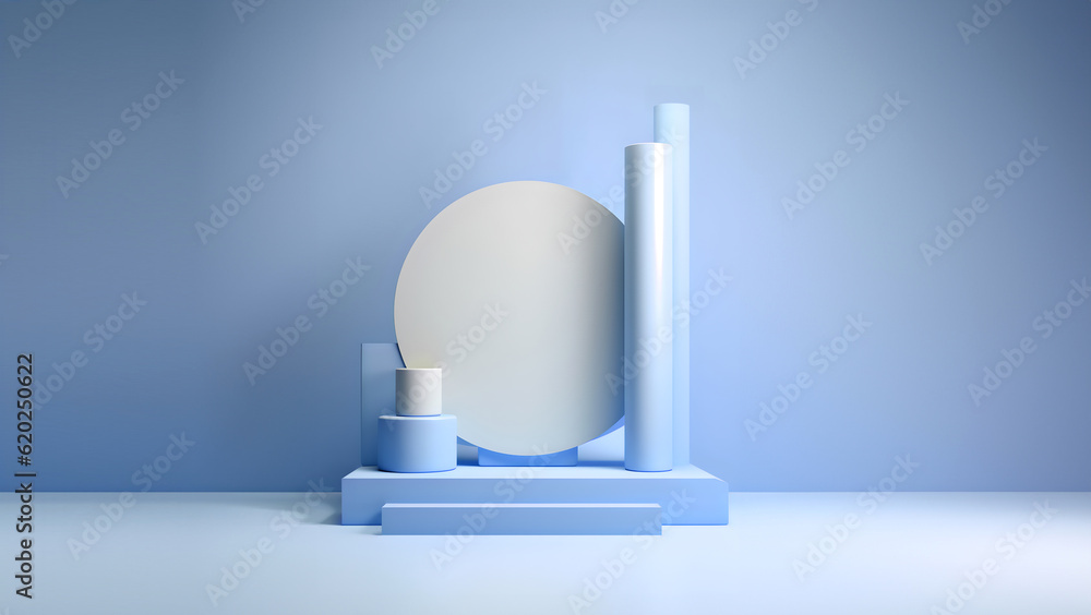 Fototapete abstract minimal concept. pastel multi colour background with podium, abstract geometric cube landsc