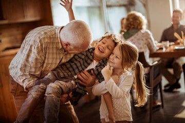 Grandfather spending time with his grandchildren at home
