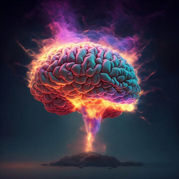 Concept art of a colorful human brain exploding