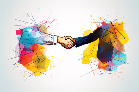 business handshake, concept colorful line illustration background