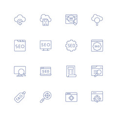 Obraz na płótnie Canvas Seo line icon set on transparent background with editable stroke. Containing restore, save file, search, seo, seo and web, seo report, web, tag, target.