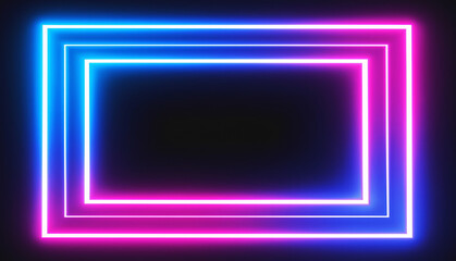 Neon light rectangle frame on black background