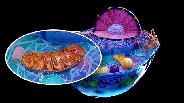 4K abstract animation of the biological cell and the mitochondria