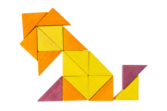 The figure of a lion folded from triangular pieces on a white background.