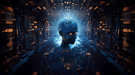 The brain of a human being surrounded by electronic circuits-Generative AI