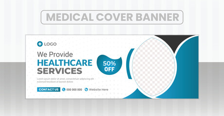 Medical and dental healthcare services banner and medicare facebook timeline cover design template