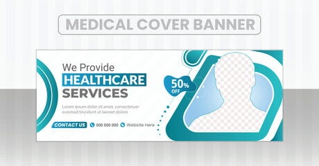 Medical and dental healthcare services banner and medicare facebook timeline cover design template