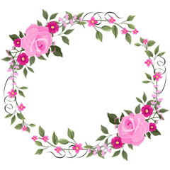 pink rose frame ,flower rose vector with circle for background, texture, wrapper pattern, frame or border , greeting card