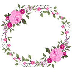 pink rose frame ,flower rose vector with circle for background, texture, wrapper pattern, frame or border , greeting card