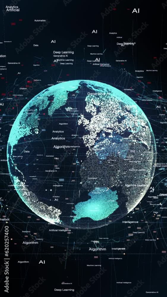 Canvas Prints global artificial intelligence matrix grid with spinning earth. vertical time lapse in 9:16 ratio. s