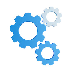 Realistic blue and white gears sign 3d Illustration icon on white background