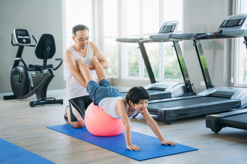 Workout Routine with a Happy and Active Family. Enhancing Fitness and Wellness. Fitness Exercise concept.