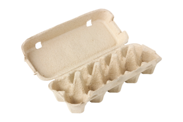Empty egg carton isolated on white background.