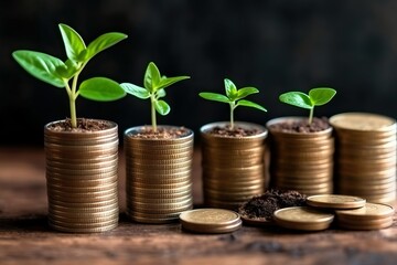 Coin stack, Seedling growing on top (Ai generated)