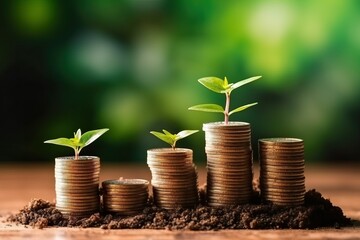 Coin stack, Seedling growing on top (Ai generated)