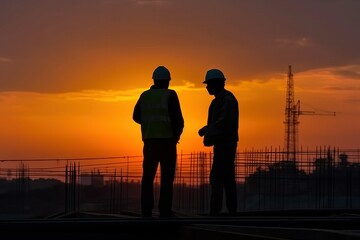 Silhouette of Engineer and worker at construction (Ai generated)
