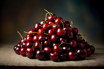 A Pile Of Cherries Sitting On Top Of A Table