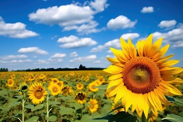 Sunflower in a field with blue sky background (Ai generated)