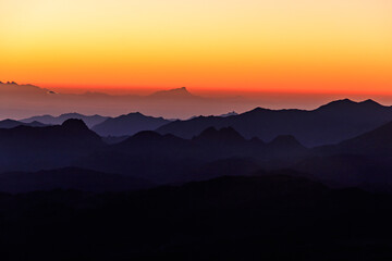 Beautiful sunrise on a top of Mount Sinai (Moses Mount) in Egypt