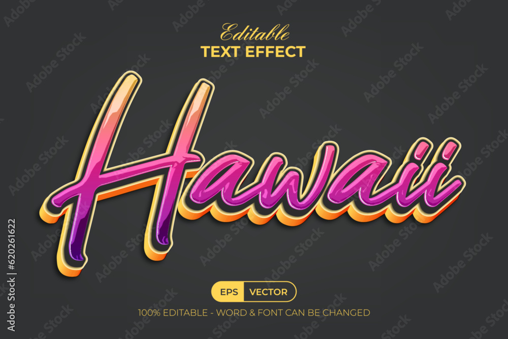 Poster hawaii text effect fun 3d style. editable text effect.