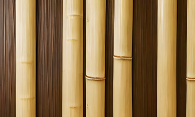 tropical bamboo trees and leaf in the beautiful brown wooden wall