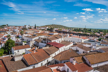 Architecture of Serpa city in aerial view with historic buildings, Alentejo PORTUGAL