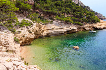 View of Calanque de Morgiou on the Mediterranean shore between Marseille and Cassis in the south of France