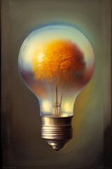 A Painting Of A Light Bulb With A Tree Inside Of It