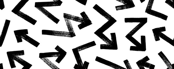 Various bold brush drawn arrows seamless pattern. Hand drawn different straight lines with angles, bold lightning shaped arrows. Seamless abstract geometric pattern in sketchy grunge style.
