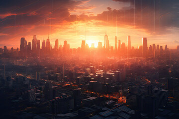 Sunset over the urban landscape of Tokyo, a generative AI creation
