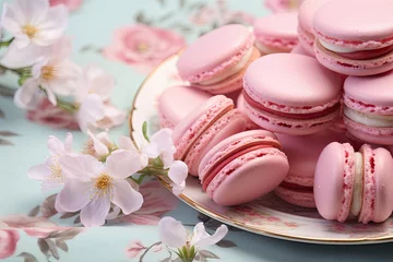 Fotobehang Almond Macarons, Placed on a pink porcelain plate © reddish