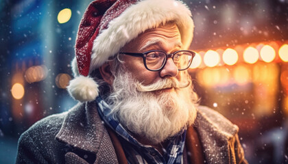 Merry Christmas and happy holidays from Santa Claus in a jolly Xmas scene. Generative AI illustrations