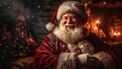 Obraz premium Merry Christmas and happy holidays from Santa Claus in a jolly Xmas scene. Generative AI illustrations