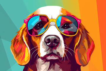 Cute Beagle wearing Sunglasses, Colorful Yellow Background, AI-Generated Image