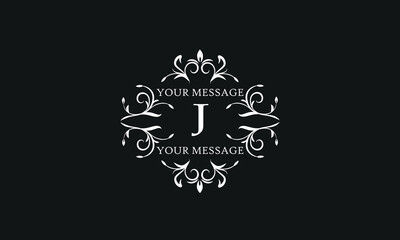 Luxury vector logo sign with letter J. Elegant ornament, monogram with place for text.