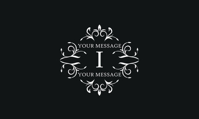 Luxury vector logo sign with letter I. Elegant ornament, monogram with place for text.