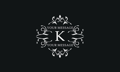 Luxury vector logo sign with letter K. Elegant ornament, monogram with place for text.