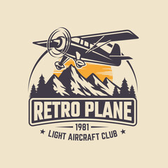 Vintage plane logo. Retro Grunge plane with emblem logo. Vector illustration © nrsha